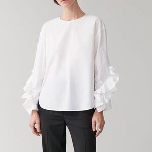 COS Ruffle Cotton Poplin Longsleeve White Top Size 4